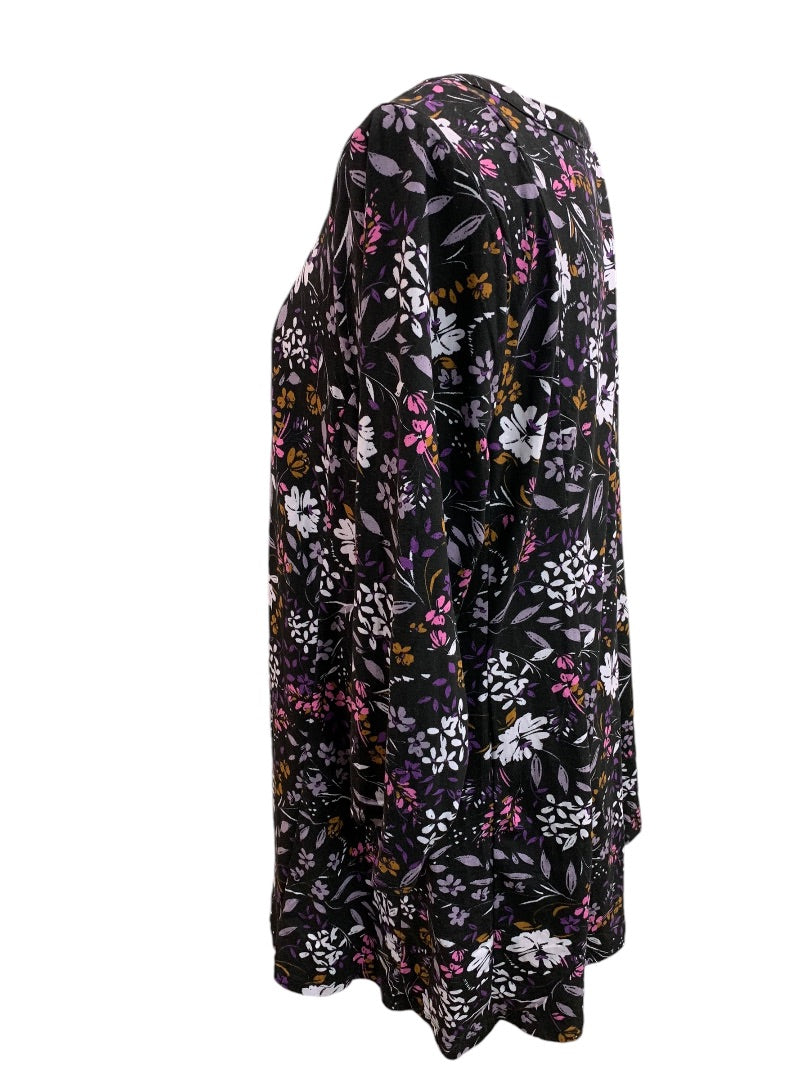 Size 14/16 Lane Bryant Womens Black Floral Swing Tunic Soft Jersey Knit