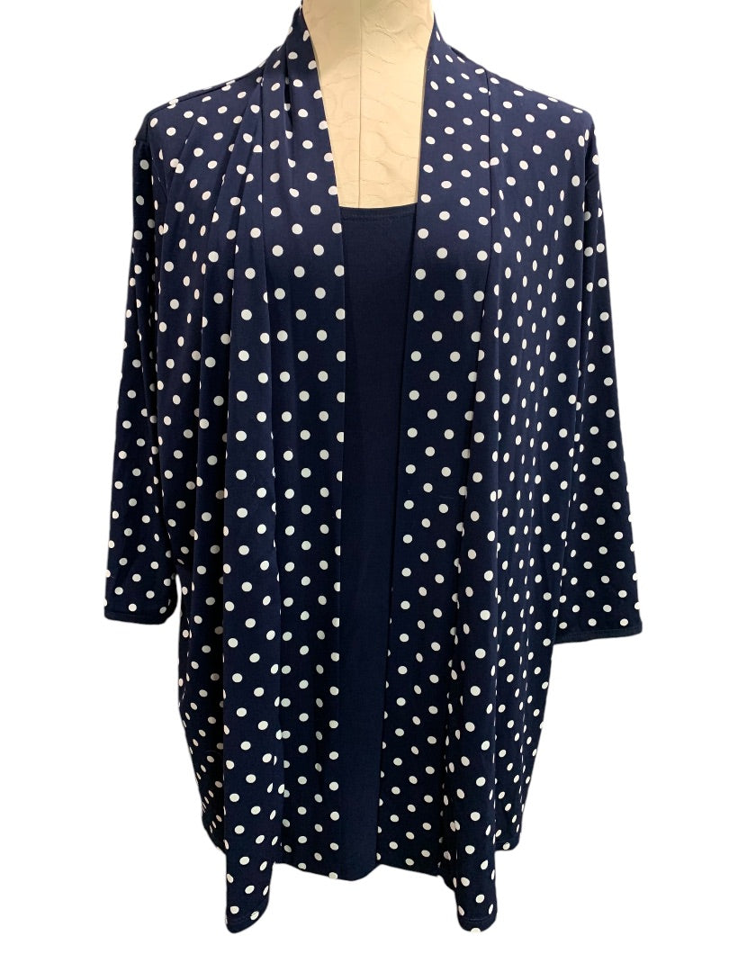 2X Liz McCoy Woman Navy Blue Polka Dot Layered Look Shirt Pullover