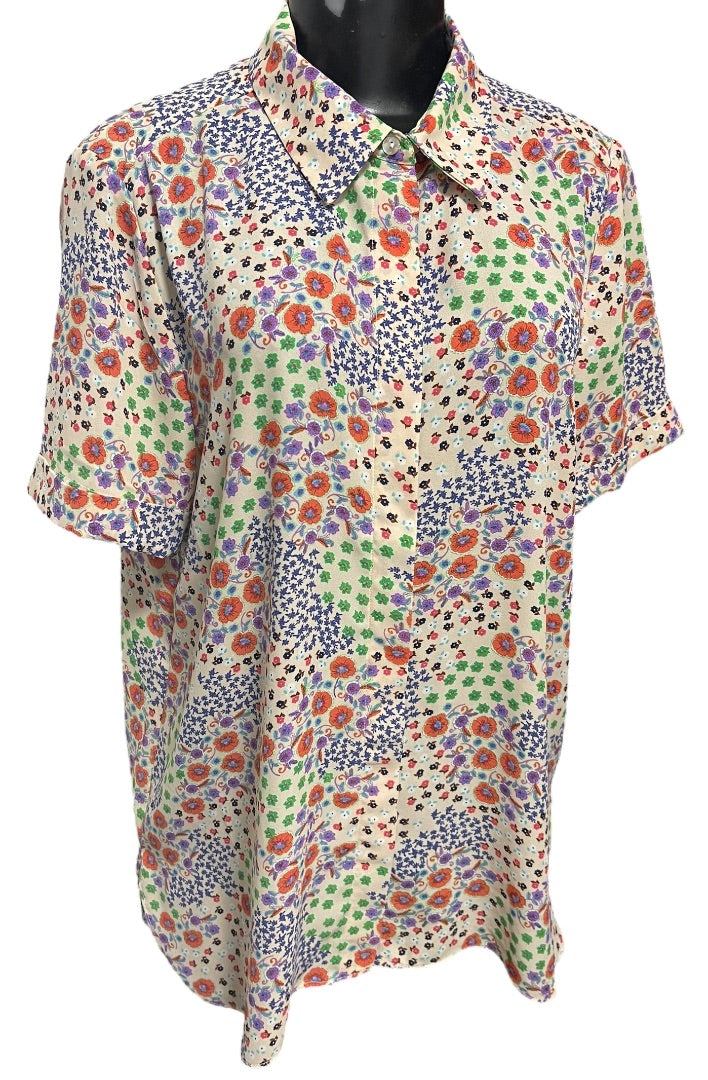 Large Rachel Zoe Womens Short Sleeve Button Up Shirt Blouse Floral