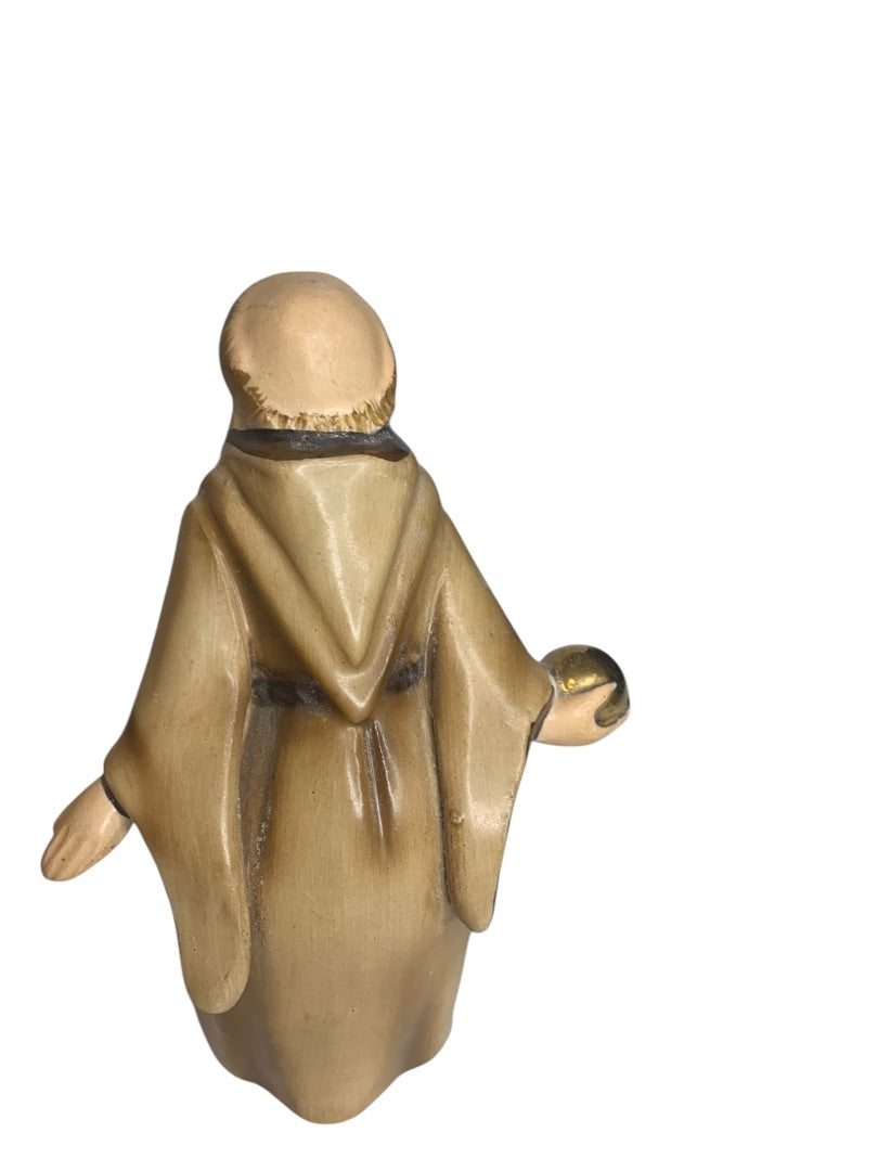 Midcentury Japan Ceramic Monk Figurine 5 Inch Holding Golden Ball