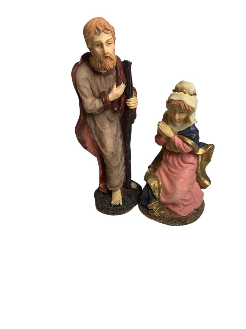 Nativity Resin Figurine Christmas Mary Kneeling Joseph 4 Inch