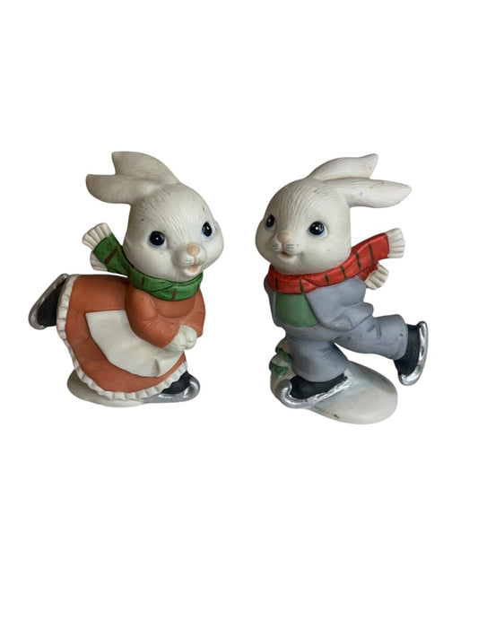 Homco Home Interiors 5305 Ice Skating Bunnies Figurine 4 Inch