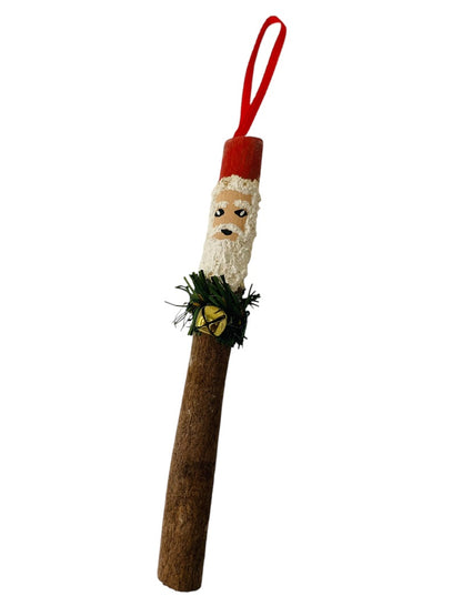 Vintage Cinnamon Stick Santa Ornament Hand Painted 6 Inch