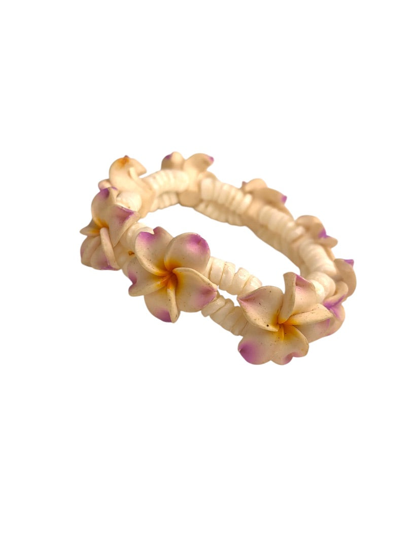 Plumeria Fimo Stretch Bracelet White Double Strand