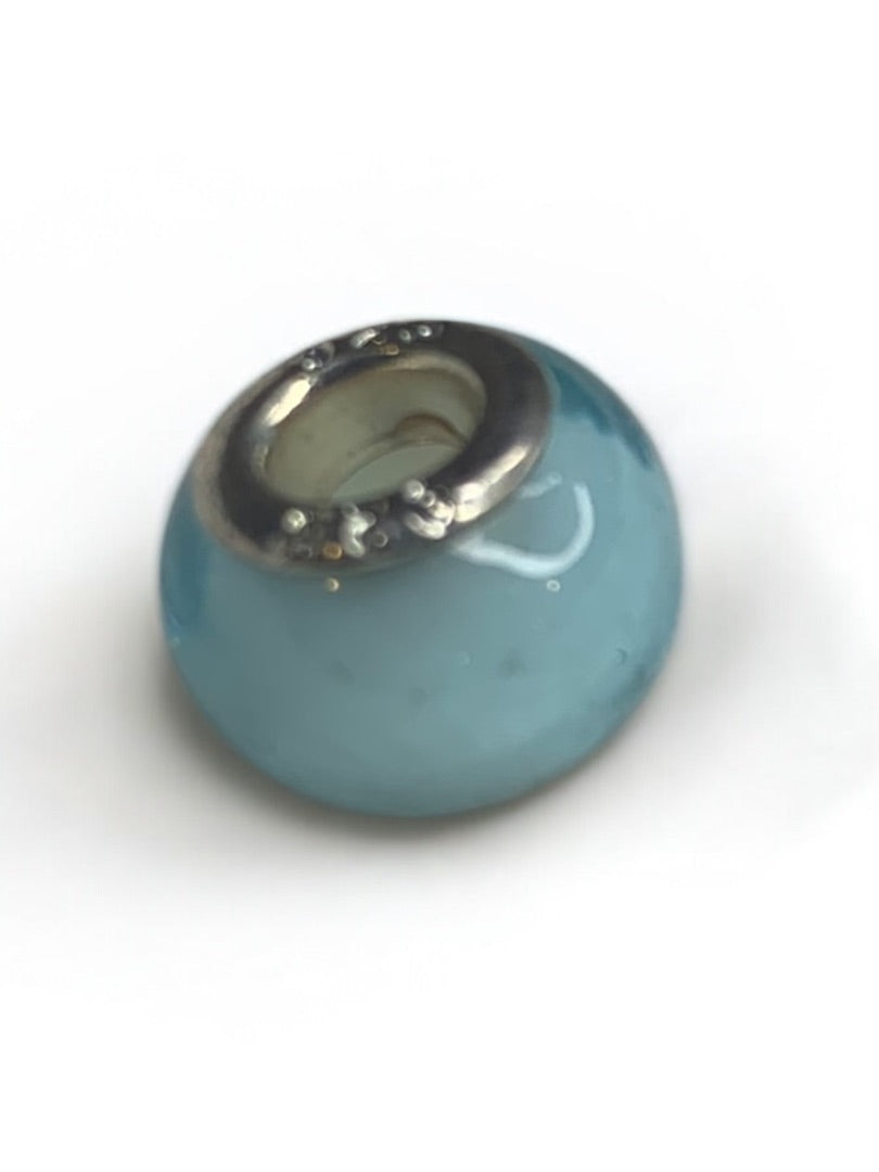 Slide Bead Cloudy Blue Glass Charm Sterling Silver 925