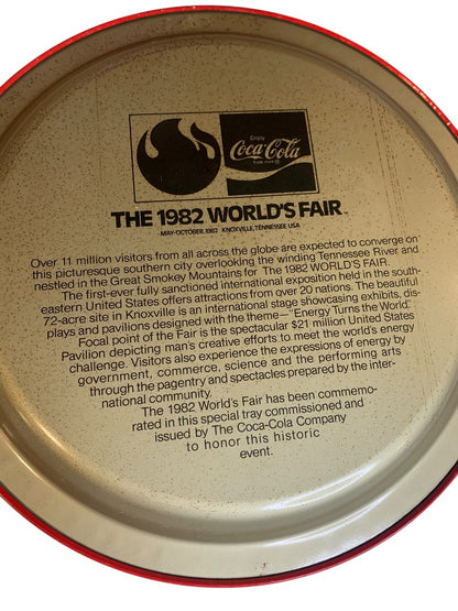 Vintage 1982 Worlds Fair Coca-Cola Metal Tray 12 Inch Knoxville TN