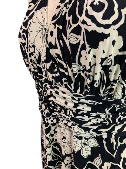 Size 12 Jones Wear Dress Black Ivory Print Pullover Stretch A-Line Midi