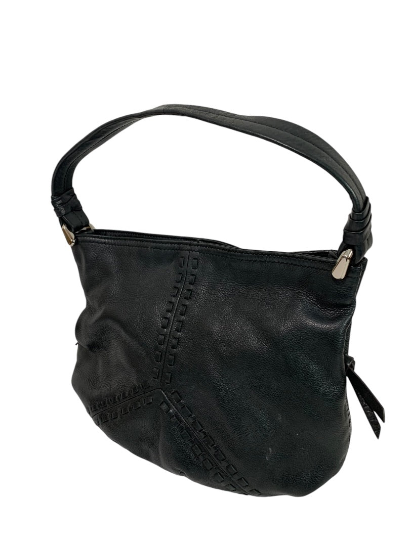 B Makowsky Black Pebbled Leather Shoulderbag Side Zip Pockets