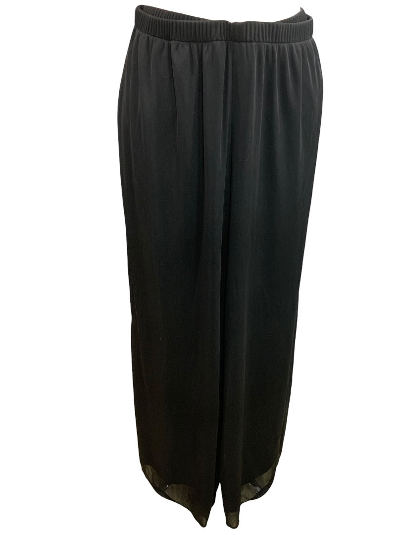 18/20 Dressbarn Woman Black Wide Leg Pull On Pants Sheer Overlay