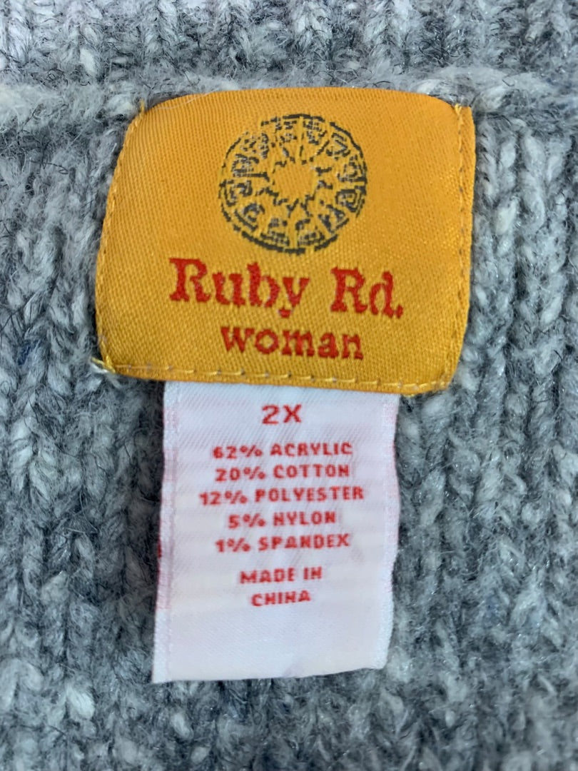 2X Ruby Rd Womens Gray Cardigan Embellished Neckline Pockets