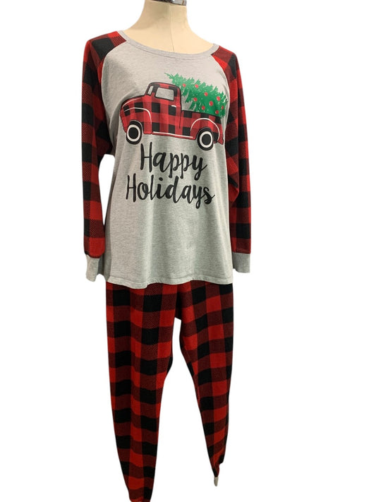 3X Happy Holidays Womens Pajama Set Shirt Fleece Pants