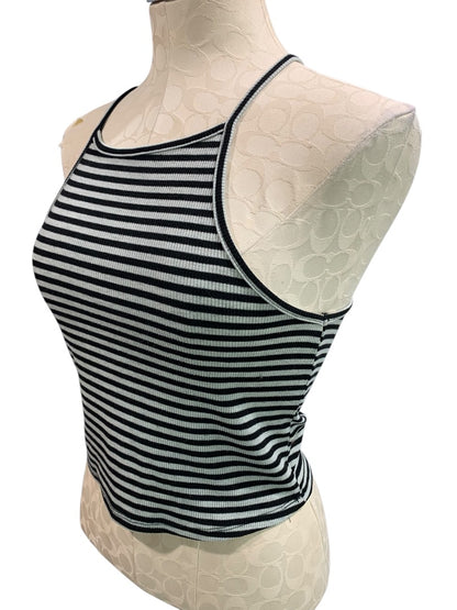 Medium WishList Junior Womens Gray Black Striped Crop Tank Shirt