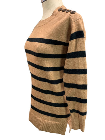 XXSP LOFT Petite Womens Cotton Blend Soft Brown Black Striped Sweater