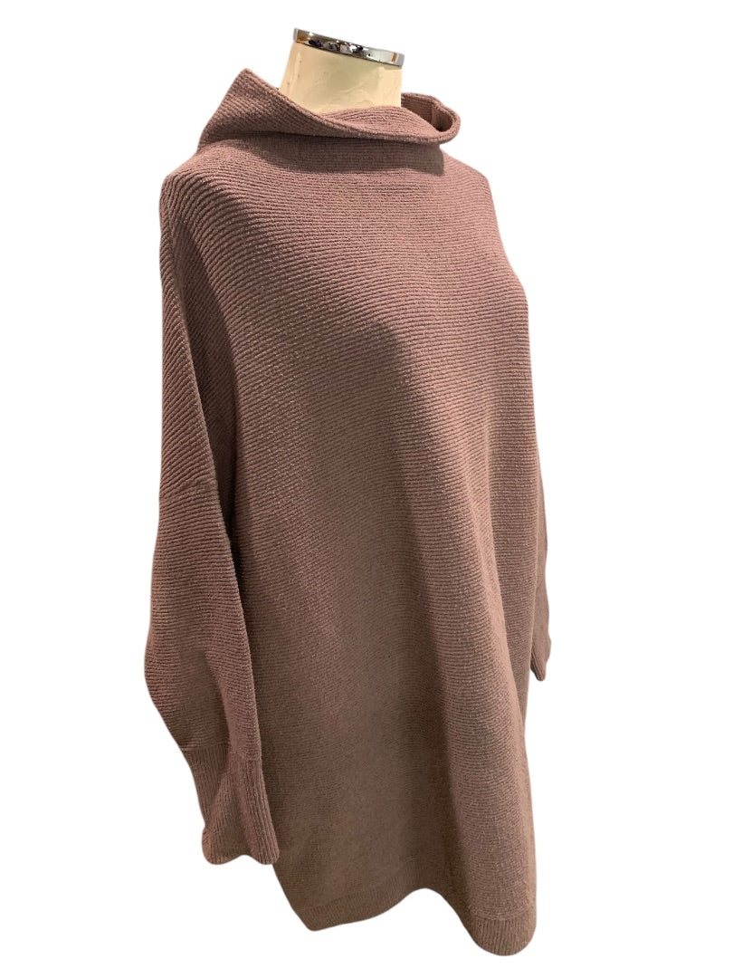 Medium Free People Womens Oversize Mauve Tunic Sweater Mockneck