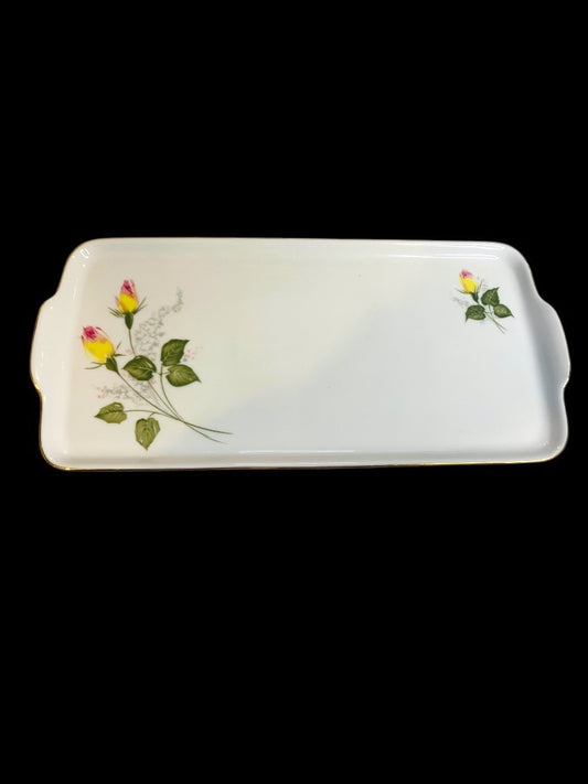 Vintage Hutschenreuther Bavaria Germany Yellow Pink Rose 12.5" Tray