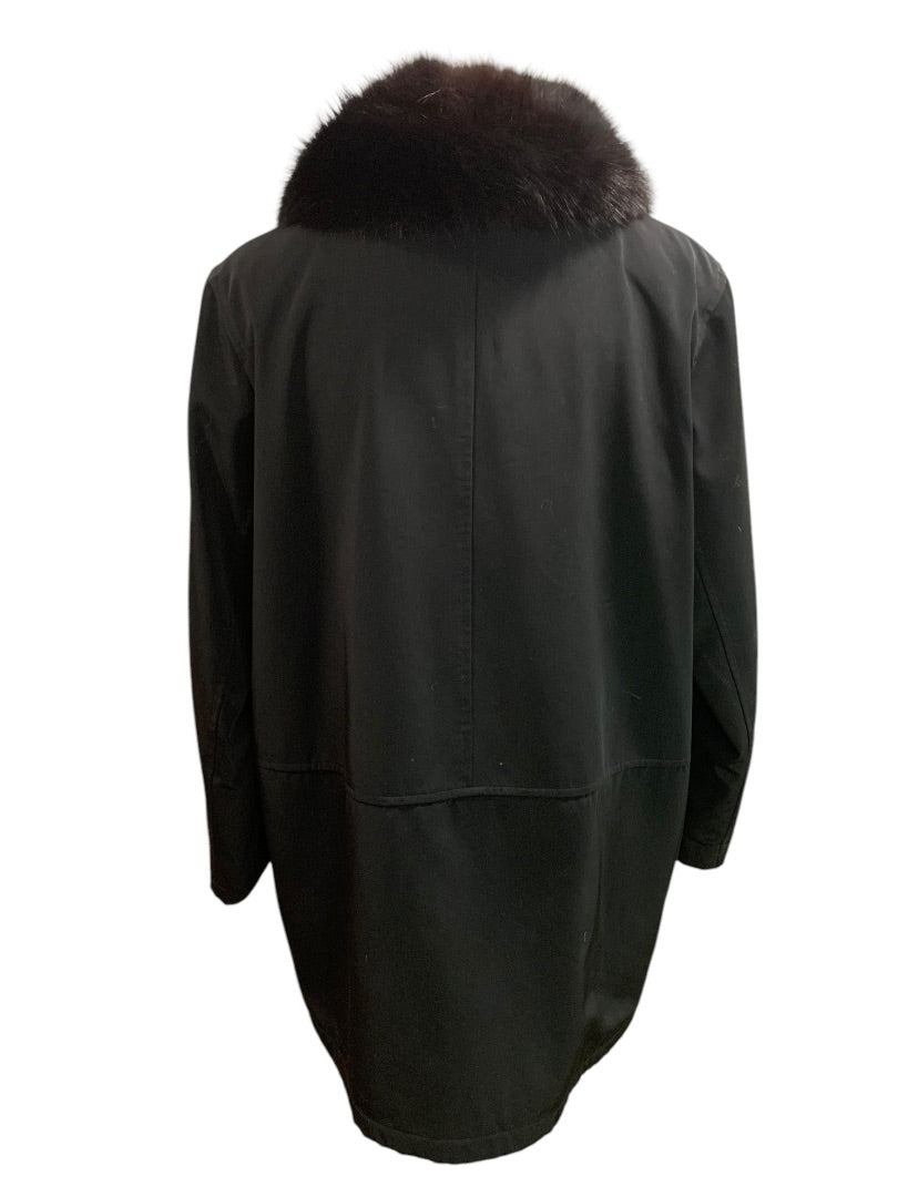 Large Fleet Street Womens Black Zip Up Jacket Fox Fur Removable Collar Water Resistant