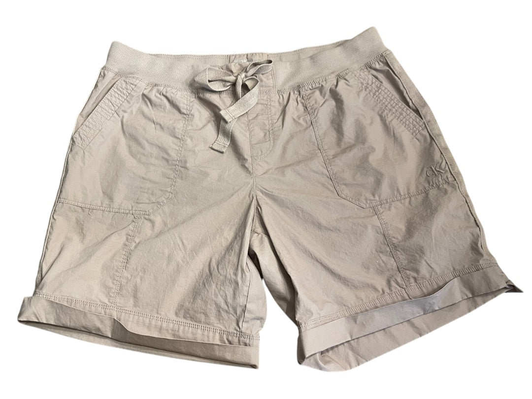 Large Calvin Klein Jeans Khaki Elastic Front Tie Waist Shorts Pockets