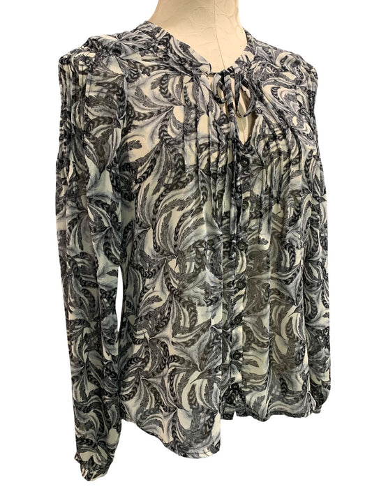 Medium Patterson J. Kincaid Womens Shirt Tie Neck Button Up Sheer Blouse
