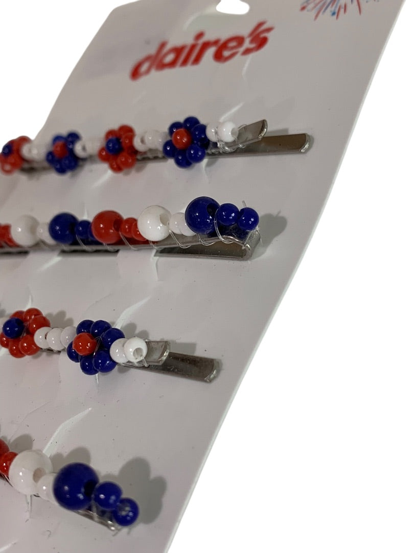 Claires New Set of 4 Patriotic Hair Bobby Pins Red White Blue