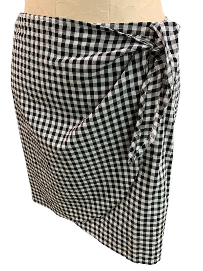 Size 6 Madewell New Wrap Skirt Black White Gingham Plaid
