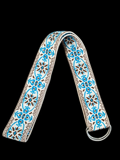 1970s Tapestry Womens Belt D-Ring Closure Teal Brown Pattern 1.75 Inch Width