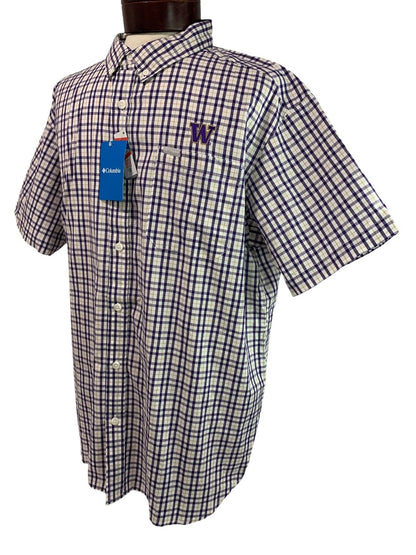 XL Columbia Mens New Washington Huskies Button Down Shirt Plaid
