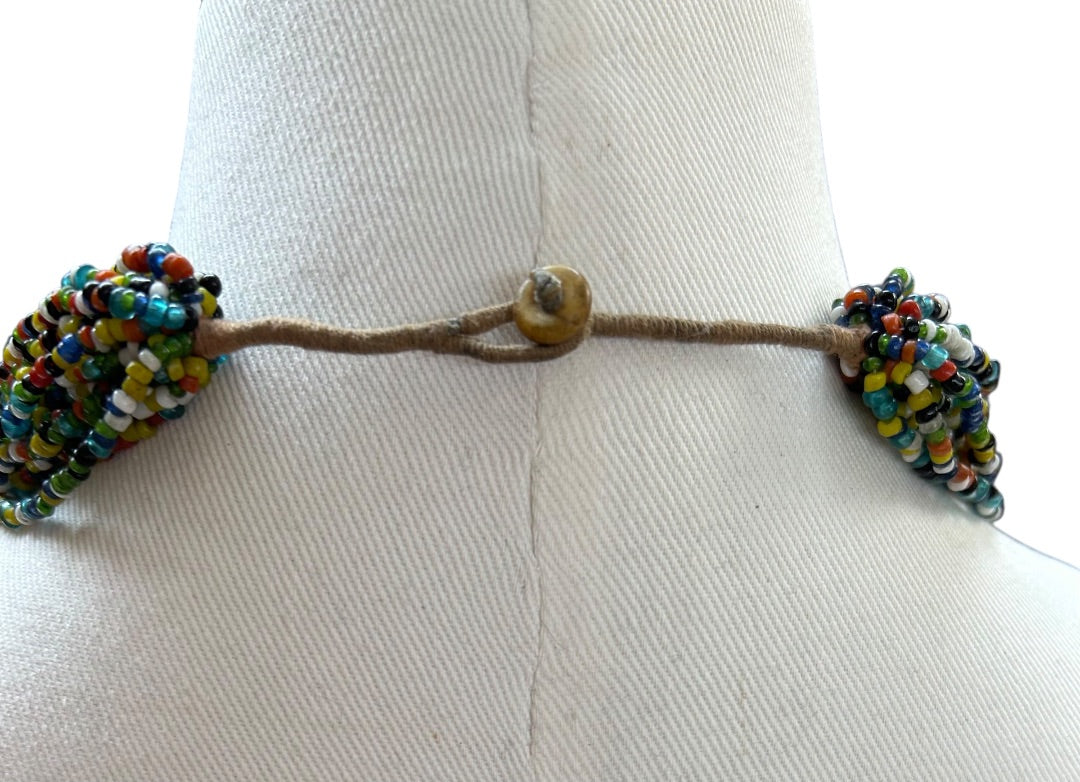 Multistrand Statement Seed Bead Necklace Twish Button Closure 23 Inch