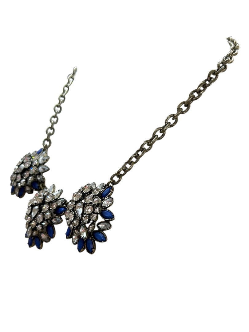 LOFT Chunky Statement Necklace Antiqued Goldtone Blue 20.5 Inch