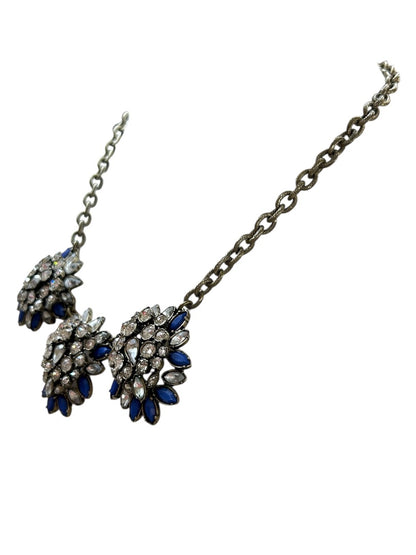 LOFT Chunky Statement Necklace Antiqued Goldtone Blue 20.5 Inch