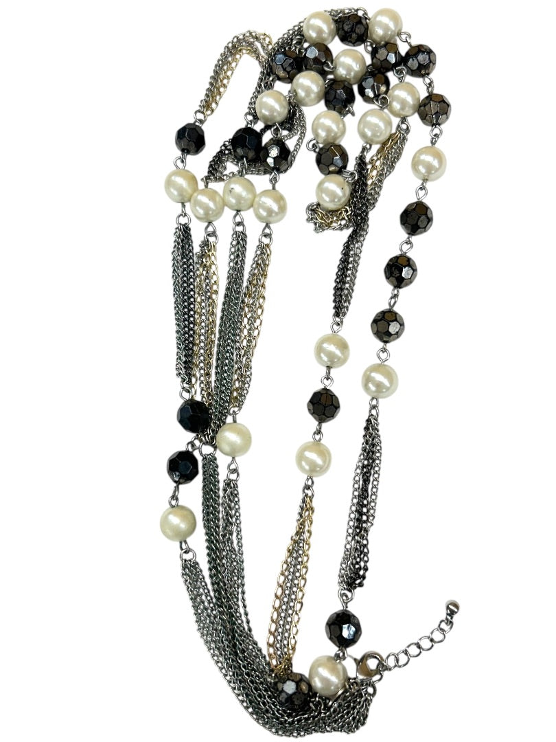 Express Necklace Tiered Mixed Metals  29 Inch 4.5 Inch Drop Lobster Clasp