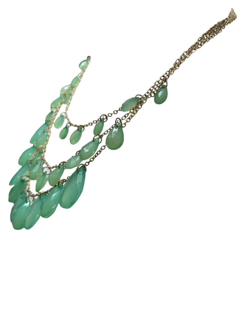 Goldtone Green Statement Tiered Necklace Acrylic Faceted 18-20 Inch