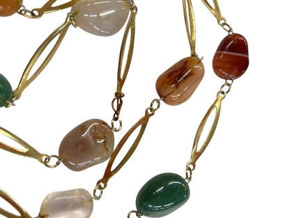 Goldtone and Assorted Stone Necklace 32 Inch Overhead No Clasp