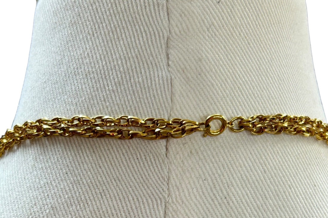 Goldtone Statement Necklace Double Strand 21 Inch Oversize Pendants