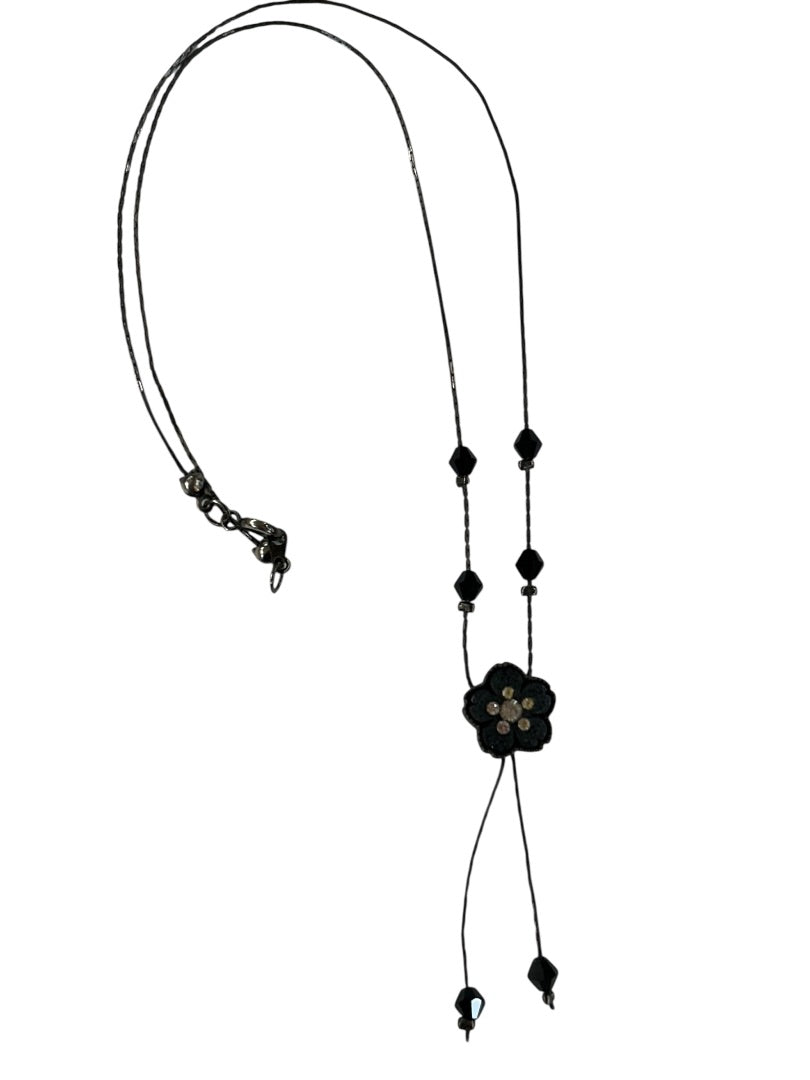 Black Flower Necklace 16 Inch Spring Closure Tassel