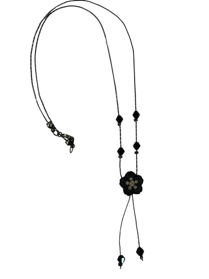 Black Flower Necklace 16 Inch Spring Closure Tassel