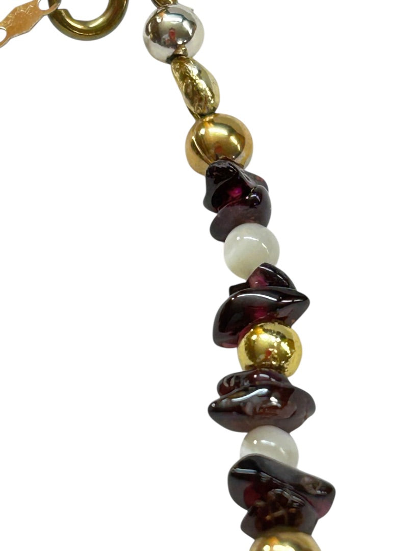 Garnet Chip Bead 14k Gold Filled Spacers Bracelet 7.5 Inch Spring Closure
