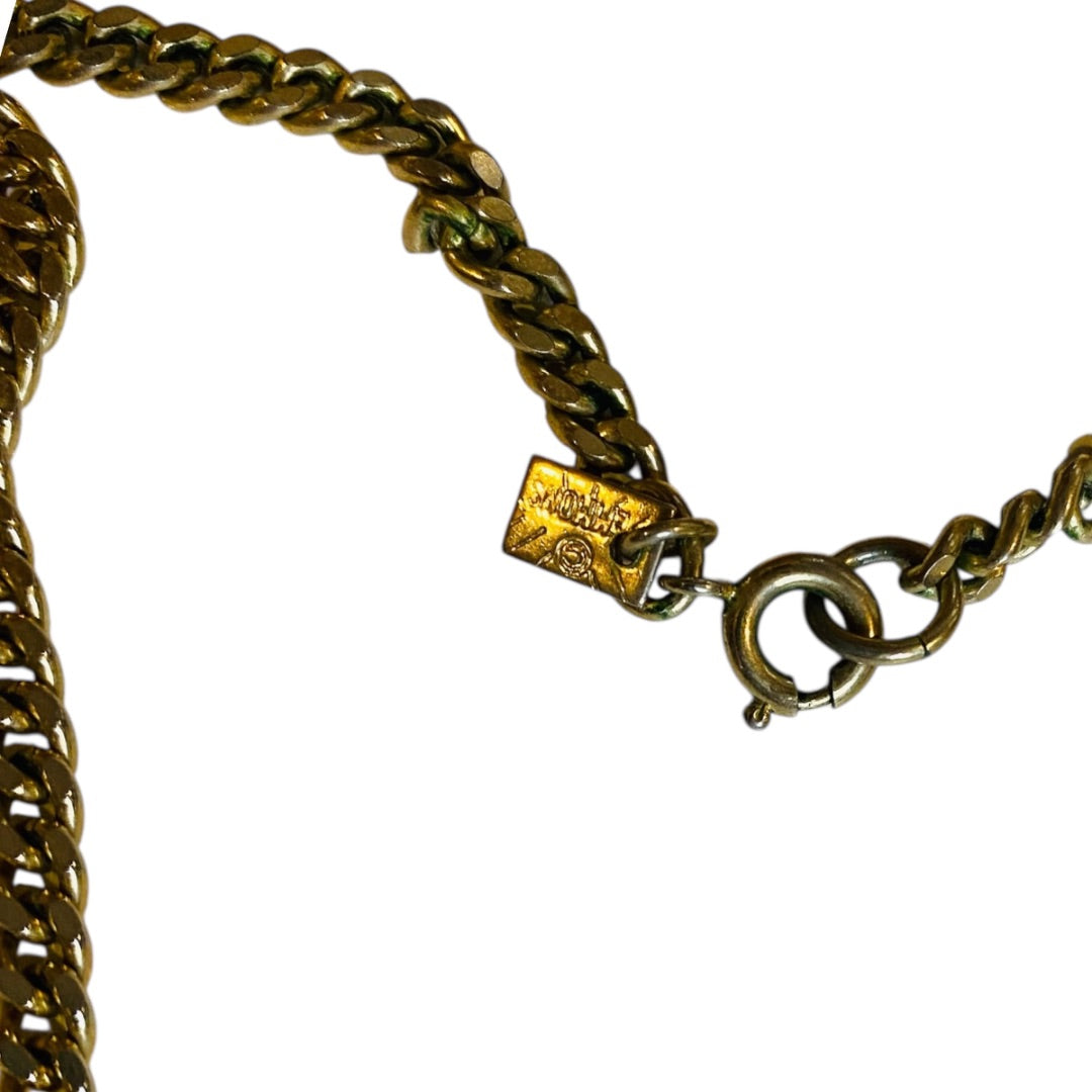 Vintage Emmons Long Tassel Necklace Goldtone Green Orange Acrylic Beads 36 Inch