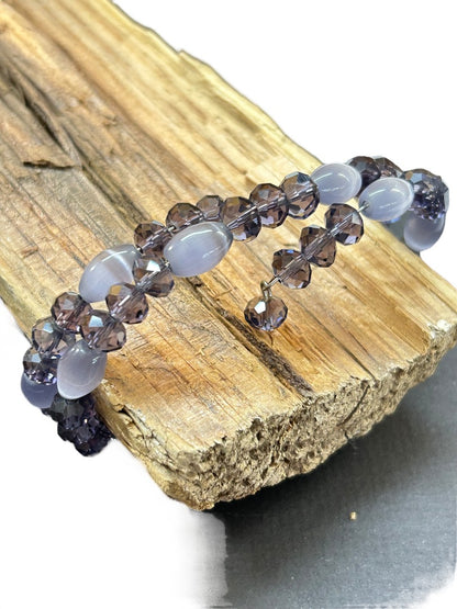 Adjustable Wire Wrap Bracelet Purple Lavender Beaded