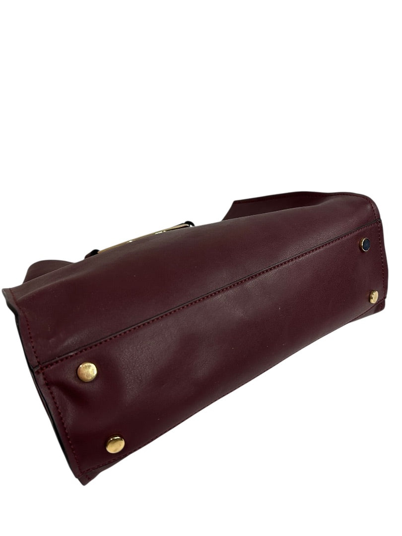 Vegan Leather Merlot Satchel Detachable Shoulder Strap Goldtone Hardware