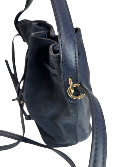Talbots Blue Suede Drawstring Bucket Bag Purse Top Handle and Strap