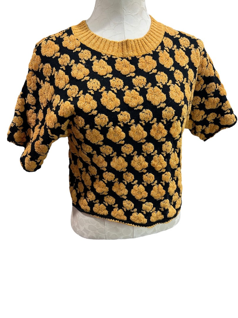 XS Urban Outfitters Retro Rosa Sweater Tee Gold Black Sparkle