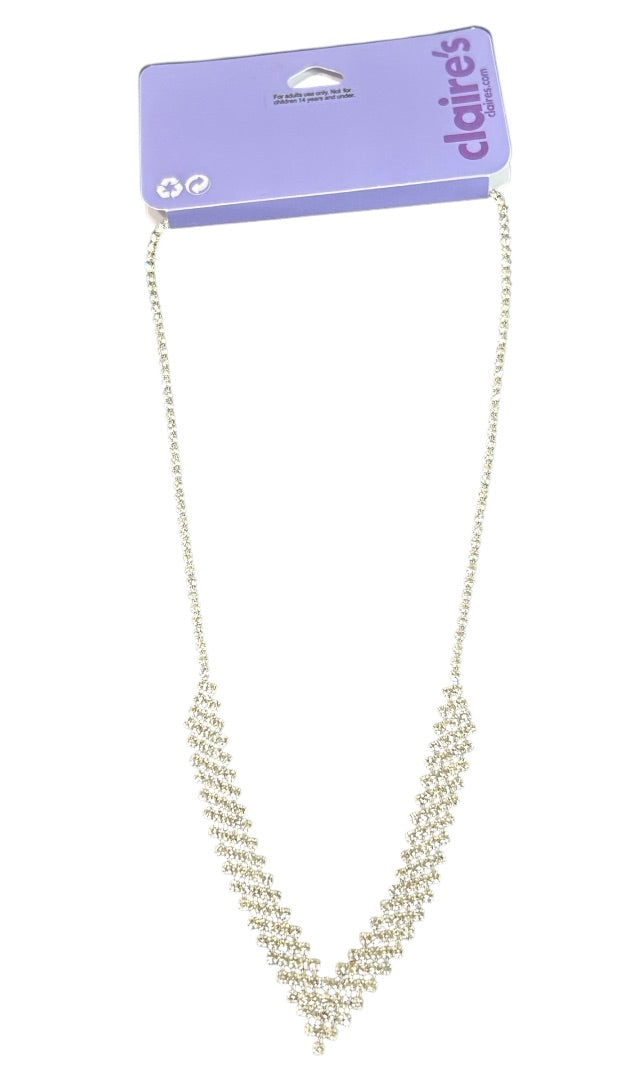 Claires Silvertone Rhinestone V-Necklace New Lobster Clasp 18-22 Inch