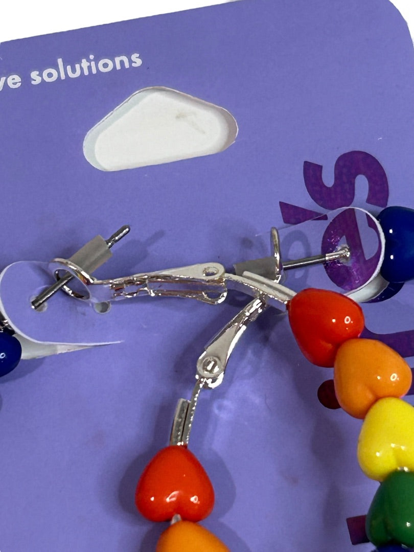 Claires New Heart Rainbow Hoop Earrings Leverback Pierced 2 Incch