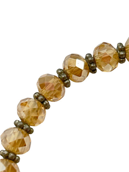 Stretch Peach Crystal Silvertone Spacer Bracelet Stretchy