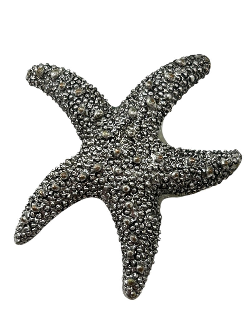 Silvertone Textured Starfish Pendant Statement 2 Inch Beachy Coastal