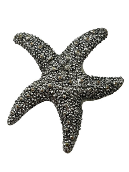 Silvertone Textured Starfish Pendant Statement 2 Inch Beachy Coastal