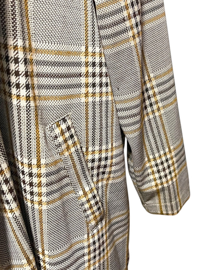 1X Melloday Collared Long Plaid Open Jacket Pockets Womens Retro