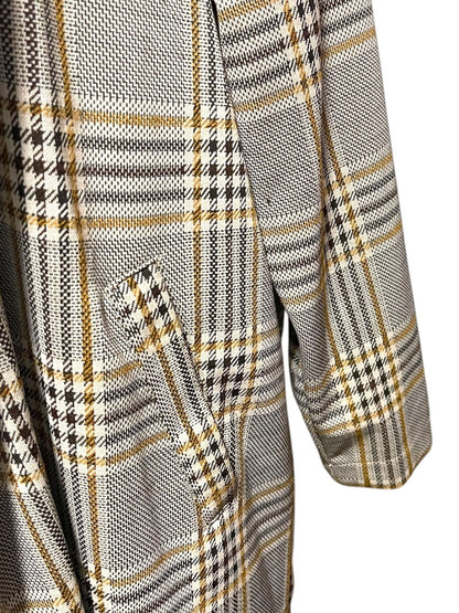 1X Melloday Collared Long Plaid Open Jacket Pockets Womens Retro