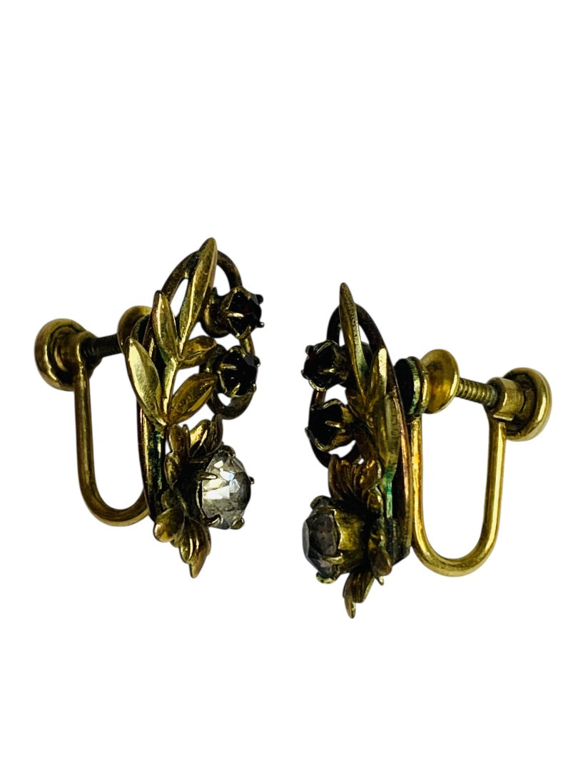 Vintage Screw Back Non-Pierced Earrings Gold Filled Leaf Flower Goldtone .9 Inch