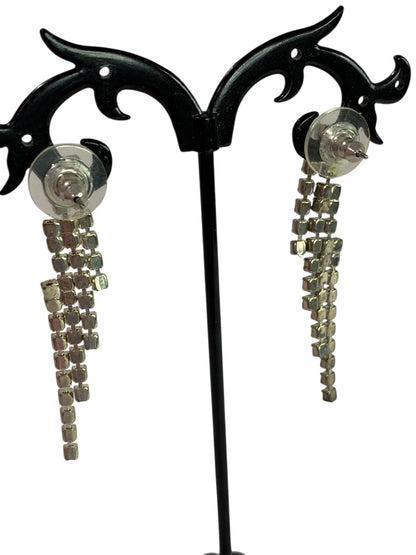 Vintage Silvertone Rhinestone Earrings Post Pierced Swag Movement 2" Drop